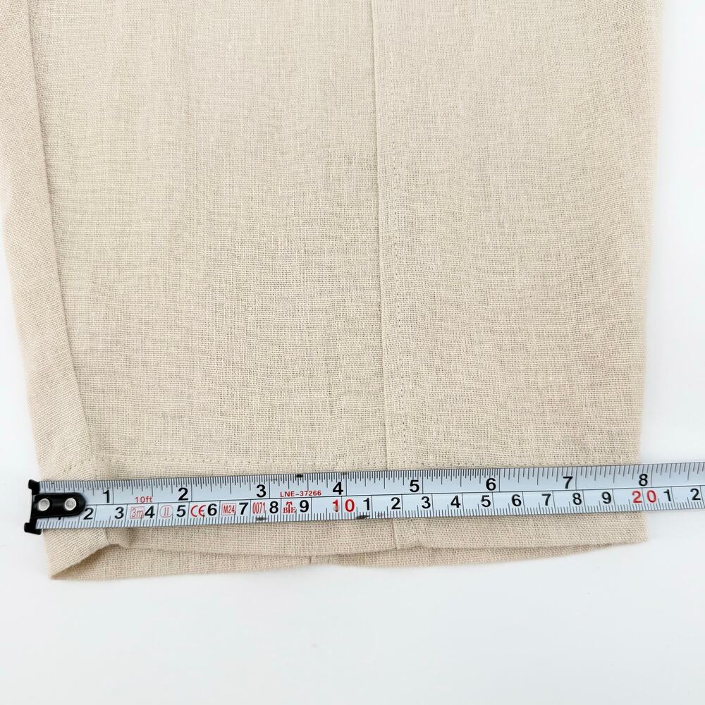 Zara Linen Blend Pull On Cropped Pants Oatmeal Beige Elastic Waist Large NWT - Picture 10 of 11